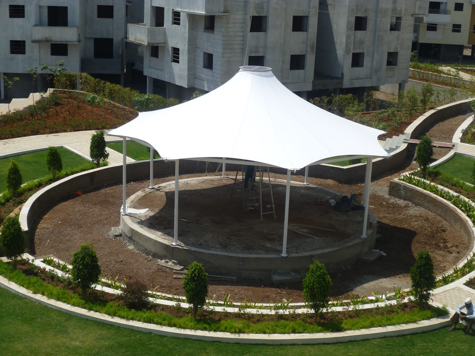 Plaza and rooftop tensile cone structures