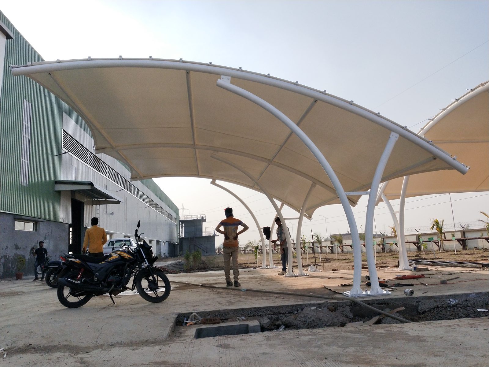 Large canopy over an industrial building entrance