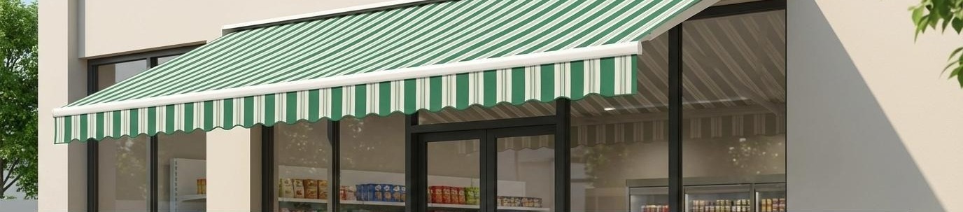 Retractable automatic awning along a building facade